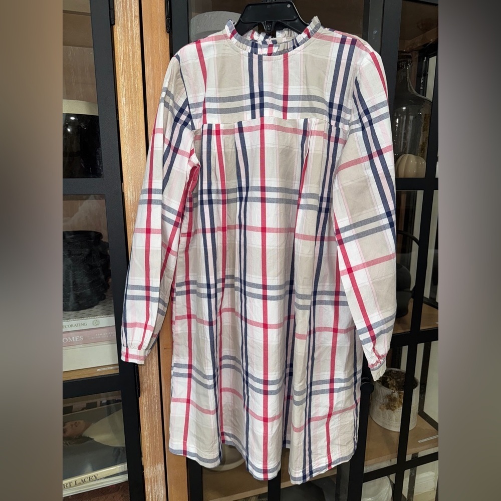 Bella Bliss plaid long sleeve dress girls bouden ruffle mockneck christmas beige